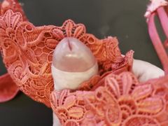 Here I jerk off on my wife's hot red lace bra (80 D)