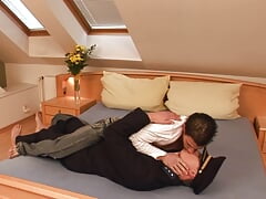 Hot cumshot on the face for this very horny sexy gay