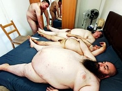 Group of plump bears enjoying sensual massage and steamy foursome