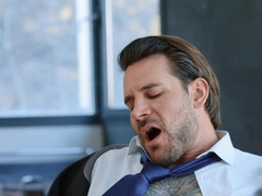 Classy office guys fuck over the desk in elegant gay perversions