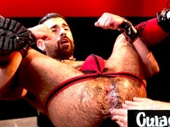 Pierced muscle dude fists and pounds a furry stranger