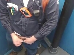 Bearded Cub Jerks Hard-on Outdoors in a Porty Potty