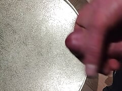 Quick cum close-up cumshot straight guy golden table