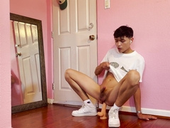 Firm railing dressed in sneakers