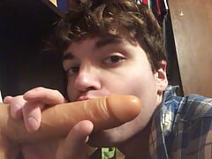 Slutty Twink Niko Springs Talks Dirty and Sucks on Big Dildo