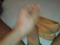 Cum on her orange well worn ballerinas