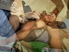 Tattooed twink Bentley pumps his cock with his eyes closed