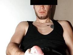 Licked my precum and made a big cumshot mess