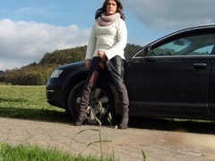 Old smoking Tranny masturbating outside 4