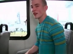 White college guy sucking cock on the bus for cash