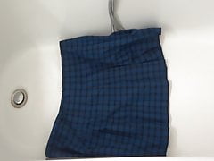 piss on blue tartan school skirt