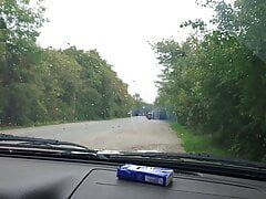 wanking and cum in car on the parking area! In stockings!