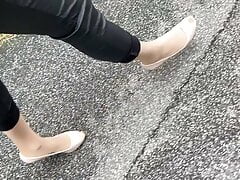 Crossdresser posing and pissing near Autobahn