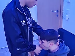 Scally Boy Uses His Gay Bitch's Mouth to Empty His Balls and Shot His Load All Over His Face