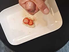 Jerking off on strawberry cake