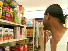 Bad black guy sucking cock in supermarket