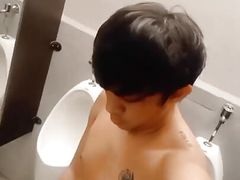 Young Asia Teen Guy Wanking on a Public Mcdonnalds Toilet