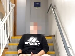 Chav Scally lad wanks on public stairs