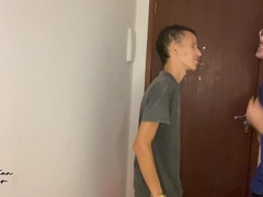 The delivery man asked to use the douche and came back with a rigid-on.
