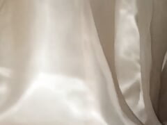 Crossdresser squirting while wearing satin organza cute dress