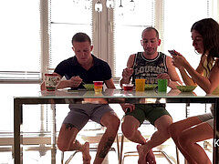 Bisexual threesome, almost caught, russian gays
