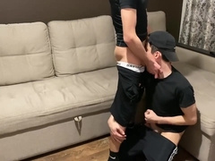 Heterosexual jack off with twunk homosexual buddy in sportswear (dt and jism in facehole)