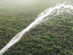 Slow mo strong hard piss in the backyard from my small cock