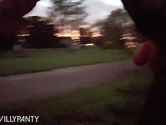 Straight guy heads out for evening flash at the local walking path.