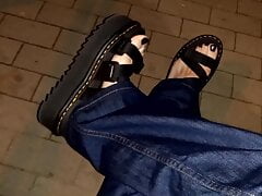 my platform sandals - night walk with black painted toes