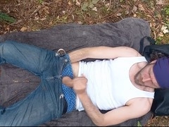 Playing with my hard man-meat in the park gets me rock hard and makes me explode