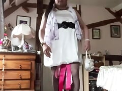 Dressed with a white ball dress for a night out