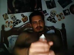 Sexy dude cumming in condom