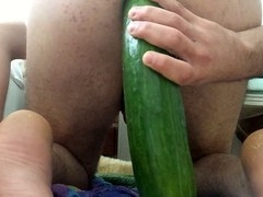 Compilation of a twink's first-time experience with a cucumber and a fake cock