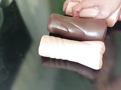 3 fleshlights 1 cock. Huge cumshot