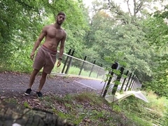 German guy nude outdoor jizm shot on bridge masturbate off
