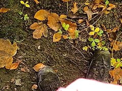 Wank and cum outdoors