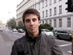 Brunette Czech dude enjoying sideways sex with a hung guy