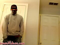 Hung black amateur cums after having his dick sucked by gay