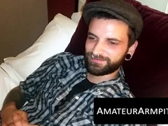 Big dicked hairy dude loves jerking off his rock hard prick