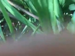 Toying and tugging off outdoors