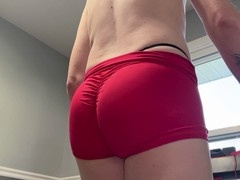 Femboy with round booty exercises in revealing thong, showing off his juicy rear!
