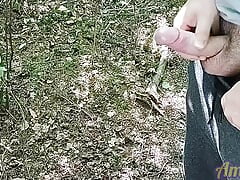 Hard handjob in the forest. Throbbing and lots of cum