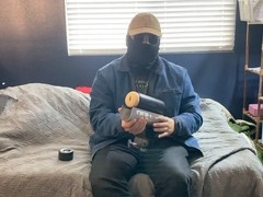 Gay fleshlight action with a milking machine and fuck machine