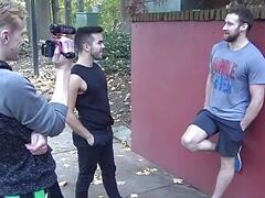Hairy gay sucked off before eating muscular jock cum on roommates film