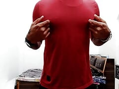 Hot horny guy masturbating and drinking cum with nudidity and slave man work