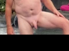 Day outdoors nude joy by the pool