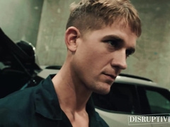 Sexy car mechanic Roman Todd raw bends over twink Brandon Anderson on car