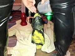 Latex Crossdresser Anal workout with huge John Thomas Master