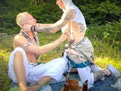 Intense outdoor session between two wild guys as a cute twink takes a big cock in his ass and swallows the hot load