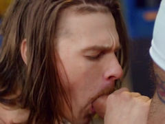 Twink plays erotic with the hairy mechanic in serious gay kinks